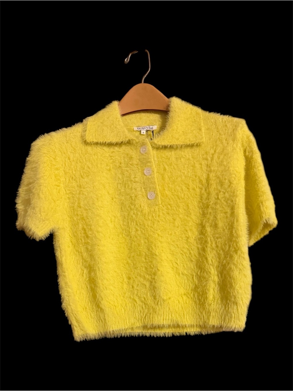 Yellow Fuzzy Polo Crop Top